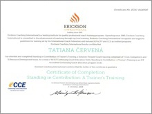 certifikát ERICKSON INTERNATIONAL Trainers training